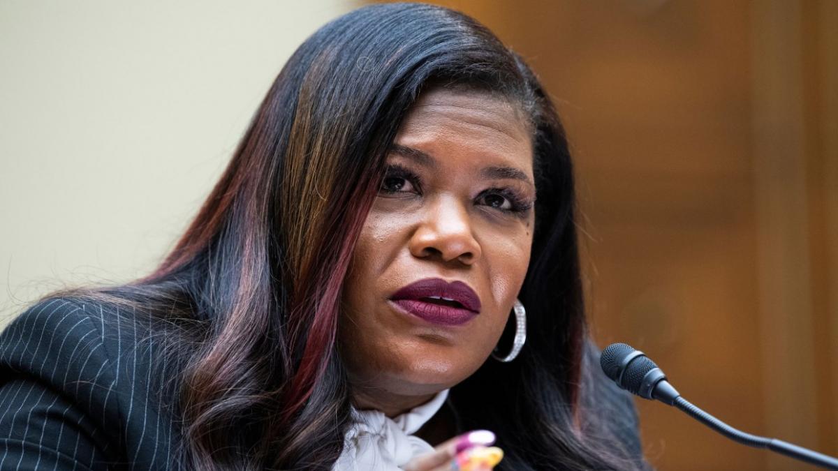 Rep. Cori Bush is seen at a House Oversight and Reform Committee hearing in May. The Missouri Democrat testified Thursday about her experience getting an abortion after being raped as a teen. (Tom Williams/CQ Roll Call file photo)