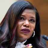 Rep. Cori Bush is seen at a House Oversight and Reform Committee hearing in May. The Missouri Democrat testified Thursday about her experience getting an abortion after being raped as a teen. (Tom Williams/CQ Roll Call file photo)