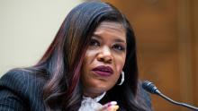 Rep. Cori Bush is seen at a House Oversight and Reform Committee hearing in May. The Missouri Democrat testified Thursday about her experience getting an abortion after being raped as a teen. (Tom Williams/CQ Roll Call file photo)